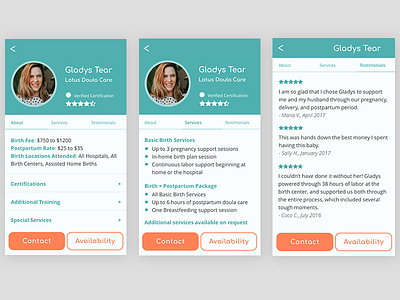 DailyUI 006: User profile dailyui dailyui006 doula freelance mobile ui uidesign