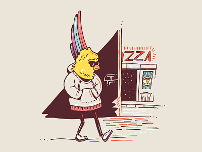 Around the Corner bird illustration pizza style urban