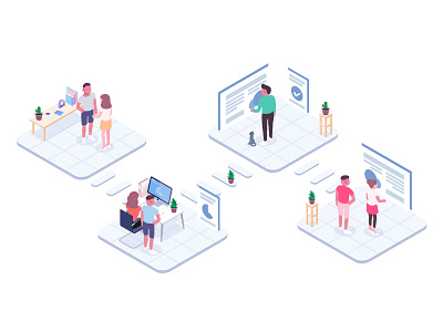 office furniture illustration meeting office team work