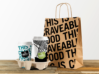 Route 18 To Go Packaging bag bold design branding cartography coffee cup healthy map lines packaging restaurant to go topographic map typography