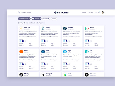 Fintechdb Database Update app cards database filter gradient minimal shadow ui ux