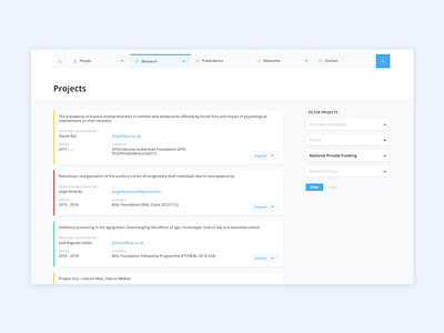 Projects list card filter grid investigation list projects research ui web web design