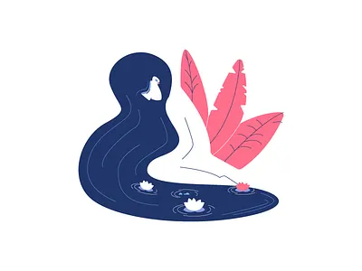 Water! graphic design hair illustration lotus negative space plants water woman