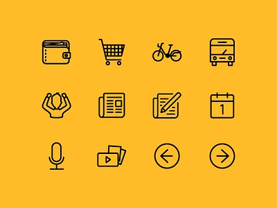 Icon Pack bike bus calendar cart cheering media microphone news nudds transport wallet