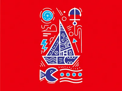 Hungry Boat anchor arrow beach boat cloud fish lightning pattern teeth waves