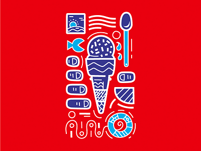 The Ice Cream Survival drops fish hand ice cream life buoy pattern post red spoon stamp tears