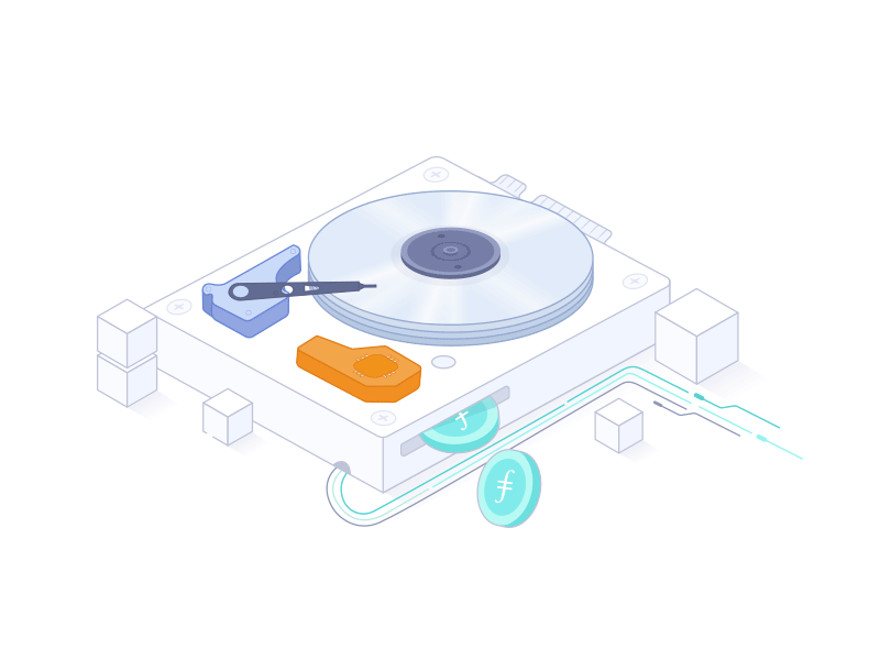 Illustrations for Filecoin crypto cryptocurrency decentralization distributed filecoin files hard drive mine storage