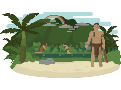 Piece of Ancient Paradise flat design hawaii illustration island landscape paradise people poi taro trees tropical vector