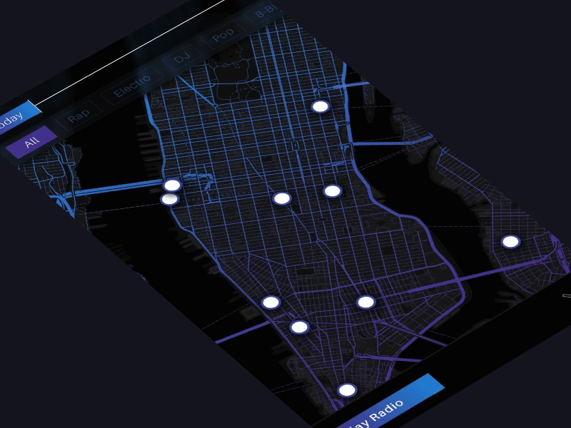 Venue Radio bands dark map music player principle ui