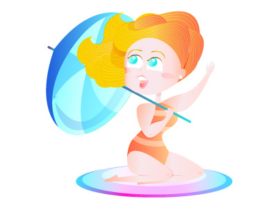 Day At The Beach beach cute girl gradient holiday illustration neon pretty swim umbrella vacation vector