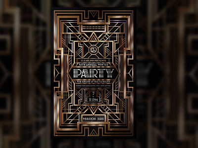 Gatsby Party Poster art deco chrome gatsby gold grillwork metal party poster shiny silver