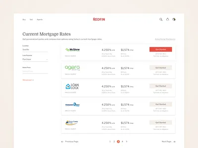 Compare Rates app mortgage rates red search results ui web