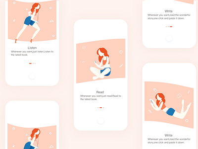 Guide Page book listen phone read run sit ui ux woman write