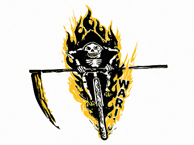 Hell Ride bicycle bike flames illustration reaper riding scythe skeleton