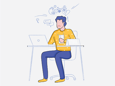 Illustration for Flock 9 @flock blue chat confused man office sad working