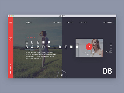 Zingy. Landing page concept. dark design estate landing red squares typography ui ux