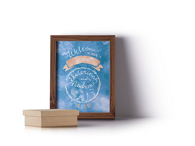 Wedding Lettering Poster aquarelle bird blue frame lettering poster wedding