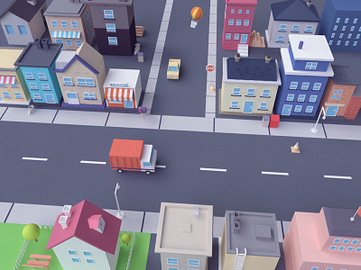 city balloon c4d car fire house shop ui