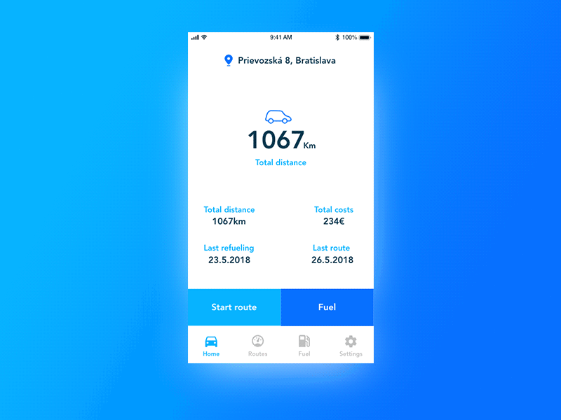 Tracking of vehicle kilometers adobe ae adobe xd android ios mobile app ui ux