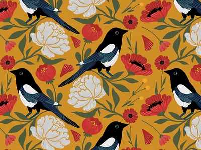 Magpie pattern illustration pattern surface design textile