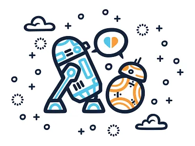Shift Forward Mural Detail 5 bb8 digital art digital marketing jedi office r2d2 star wars startup technology typography vector wall