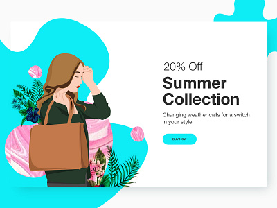 Shopping website banner creative illustration interface offer shapes shopping ui ux vector website women