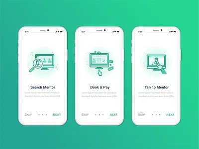 Onboarding Screens concept custom illustrations mentor booking app mockup onboarding screen