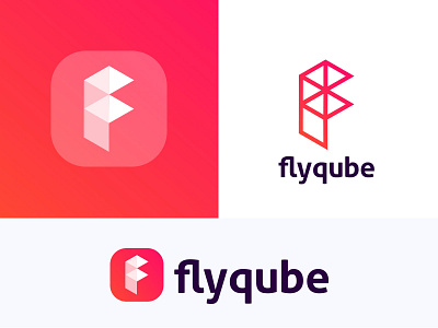 Flyqube app cube design f icon letter logo qube