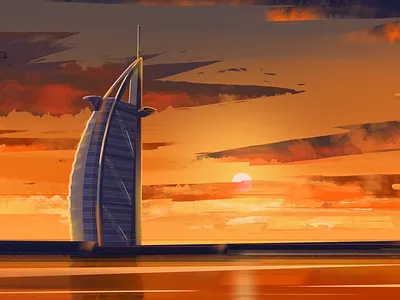 Burj Al Arab in Grunge 2d beach building burj al arab city dubai grunge illustration skyline uae