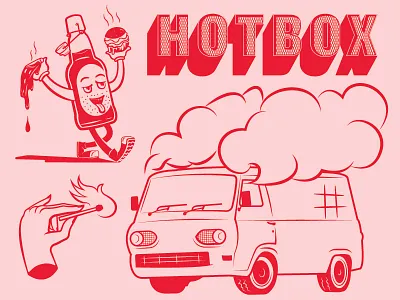 nom nom nom branding cartoon custom type fire illustration munchies van weed