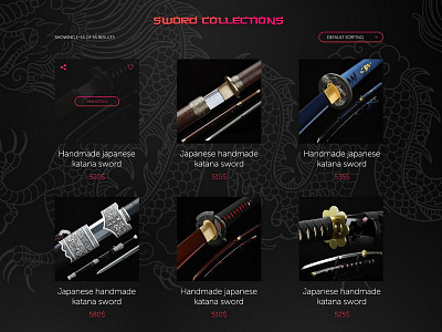 Katana sword shop items UI cards collections concept design items katana product shop sword ui ux