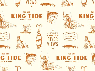 King Tide Pattern branding design fishing lettering logo orange pattern portland restaurant seafood vintage