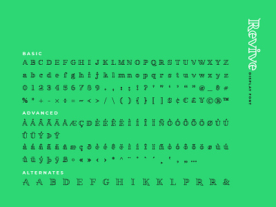 Revive Display Font Characters characters craft font identity logos logotype mock outline serif stencil typeface