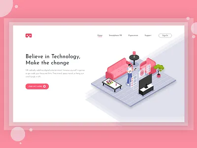 Virtual Reality Web UI Exploration flat header header exploration landing page minimal ui ux virtual reality vr web design web illustration website
