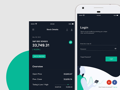Stock Indexes And Login Page app black dark ui design illustration login market shares stock trading ui ux