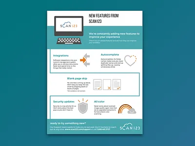 New features handout colorblock features for print gracie lundell handout icons layout marketing new features wip work