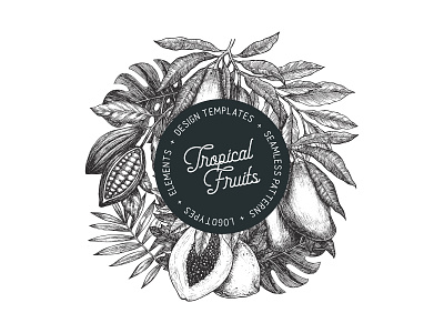 Fruits cocoa fruit mango monstera palm papaya stock template tropical vector xara