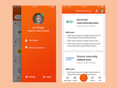 Student Work Experience App app cv dates flow lectures resume student student life timetable ui ux work