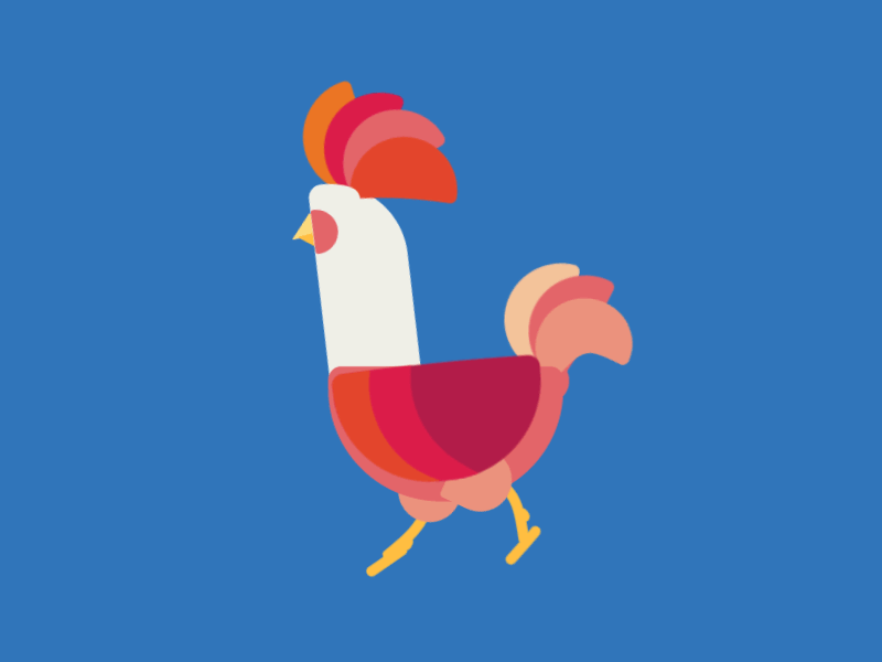 Rooster Walk Cycle cocky flat red rooster strut walk