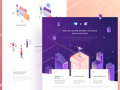 Unicorn x Bowery case study building case city desktop gradient icon illustration isometric landing study web