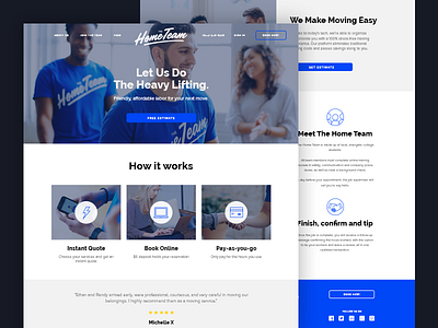 Hometeam Website blue company gray home hometeam icons landing page moving photography team white
