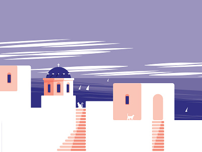 Guess who! Illustration serie architecture cat design graphic greece greek illustration landscapeflat santorin sea sky vector