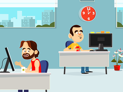 Sodexo character click design duds funny man nice notes office open space