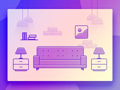 Room Illustration for Qloapps books gradient hotel illustration qloapps room sofa webkul