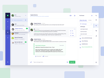Chat Application - Flock app chat conversation design dropdown file graphic search teams ui ux