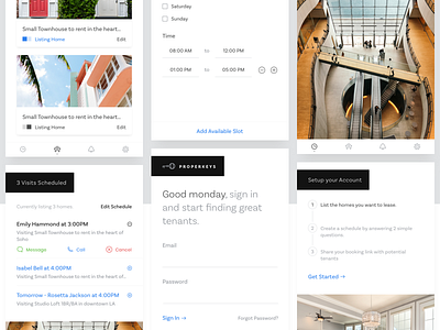 Properkeys booking calendar chat contact ios mobile app onboarding real estate schedule scheduling