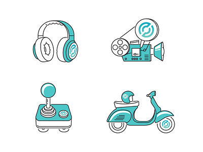 🎧 🎥🕹🛵 camera cinema headphones icon illustration joystick pad payments share stroke vespa