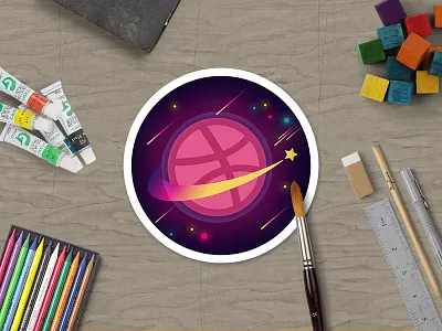 Dribbble Sticker dribbble giveaway pink playoff space sphere sticker sticker mule stickers