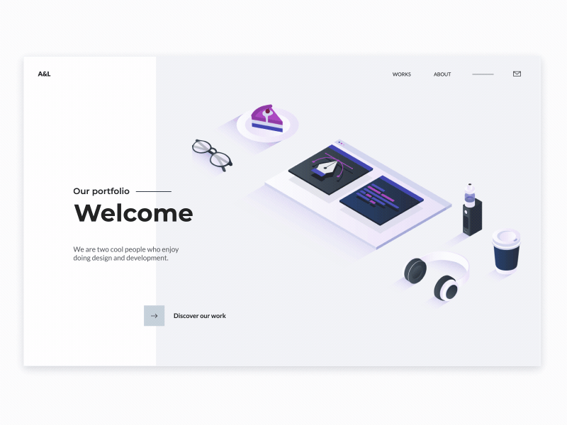 Animated Landing Page animation interaction isometric landing minimalism page portfolio ui ux