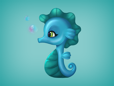 Seahorse animal aqua cute digital drawing seahorse water